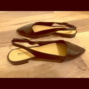 Black Leather Slingback Pointed Flats
